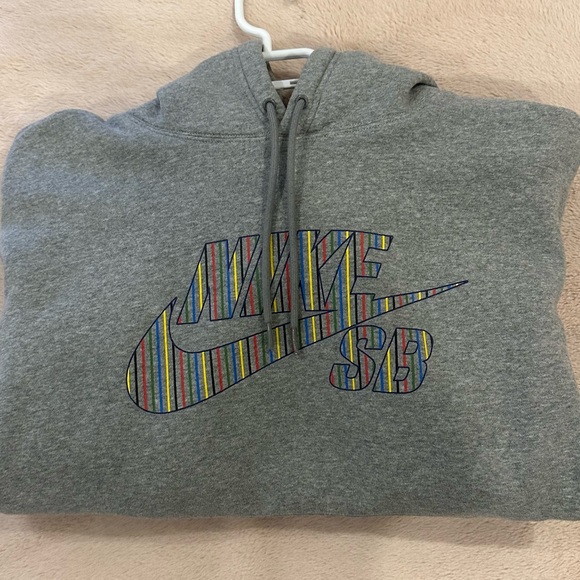 Vintage Nike Skateboard Striped Logo Oversized Grey Sportswear Hoodie Sweatshirt - Picture 4 of 6